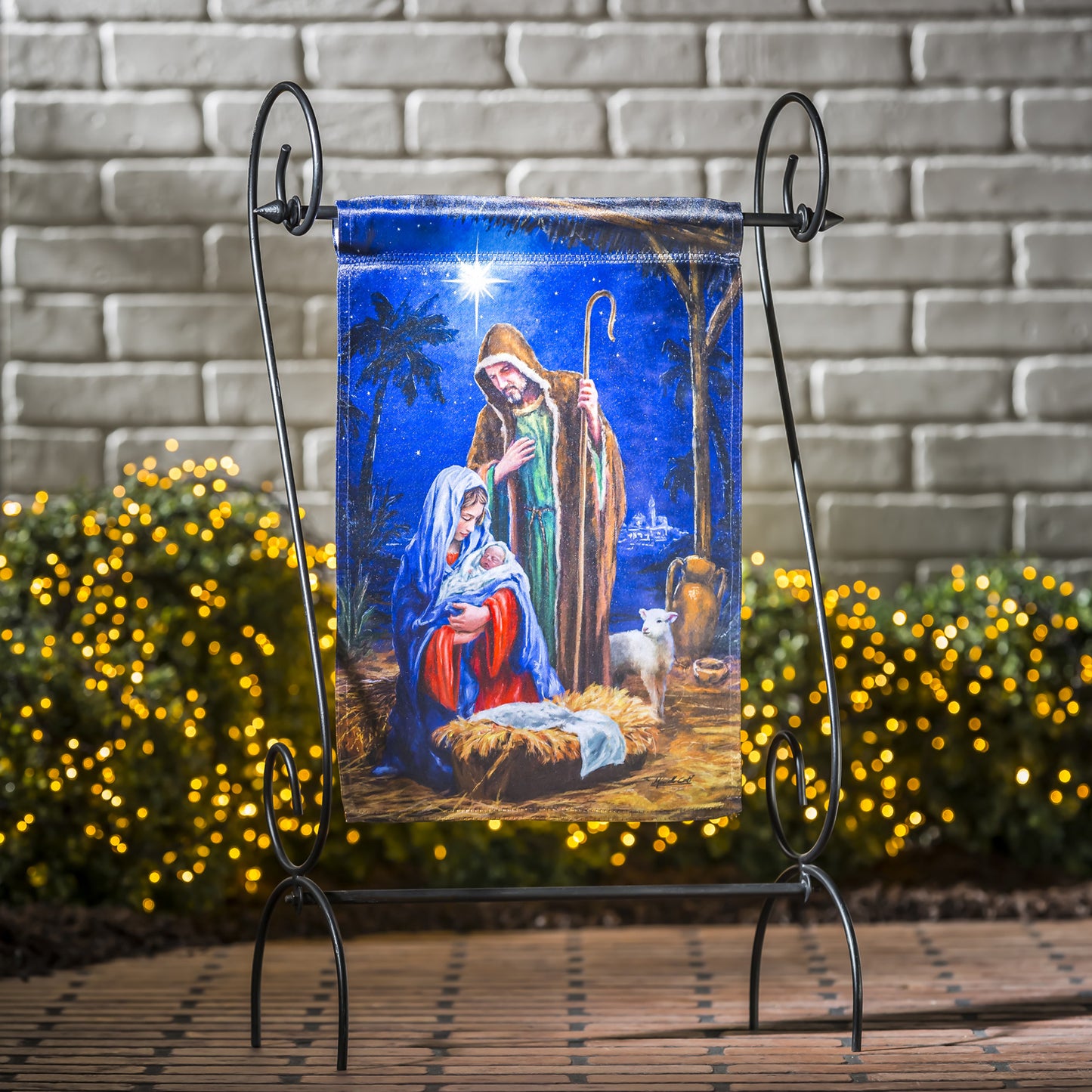 Holy Night Nativity Lustre Garden Flag; Linen Textured Polyester 12.5"x18"