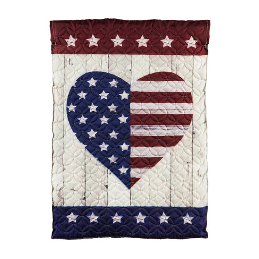 Stars & Stripes Heart Quilted Garden Flag