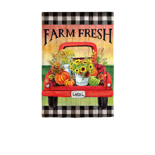 Farm Fresh Flower Truck Printed Suede Garden Flag; Polyester 12.5"x18"