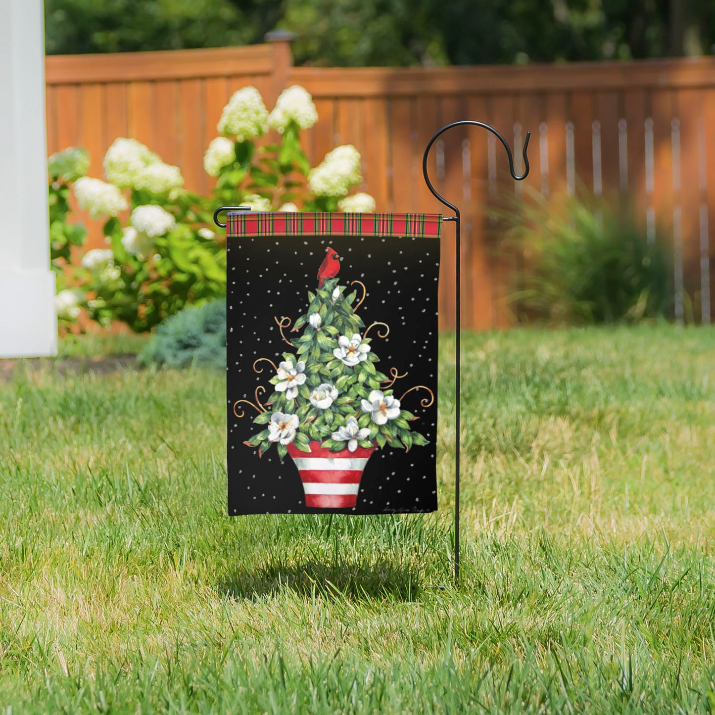 Red Chinoiserie Topiary Printed Suede Garden Flag; Polyester 12.5"x18"