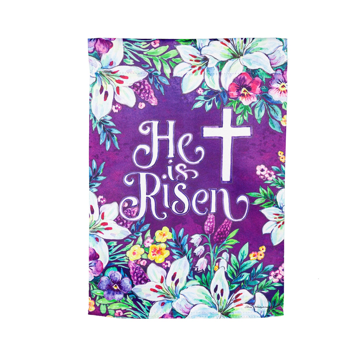 Spring Flowers Easter Cross Printed Suede Garden Flag; Polyester