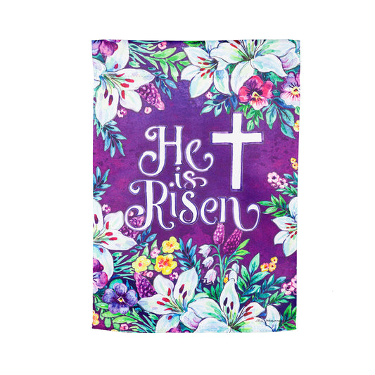 Spring Flowers Easter Cross Printed Suede Garden Flag; Polyester