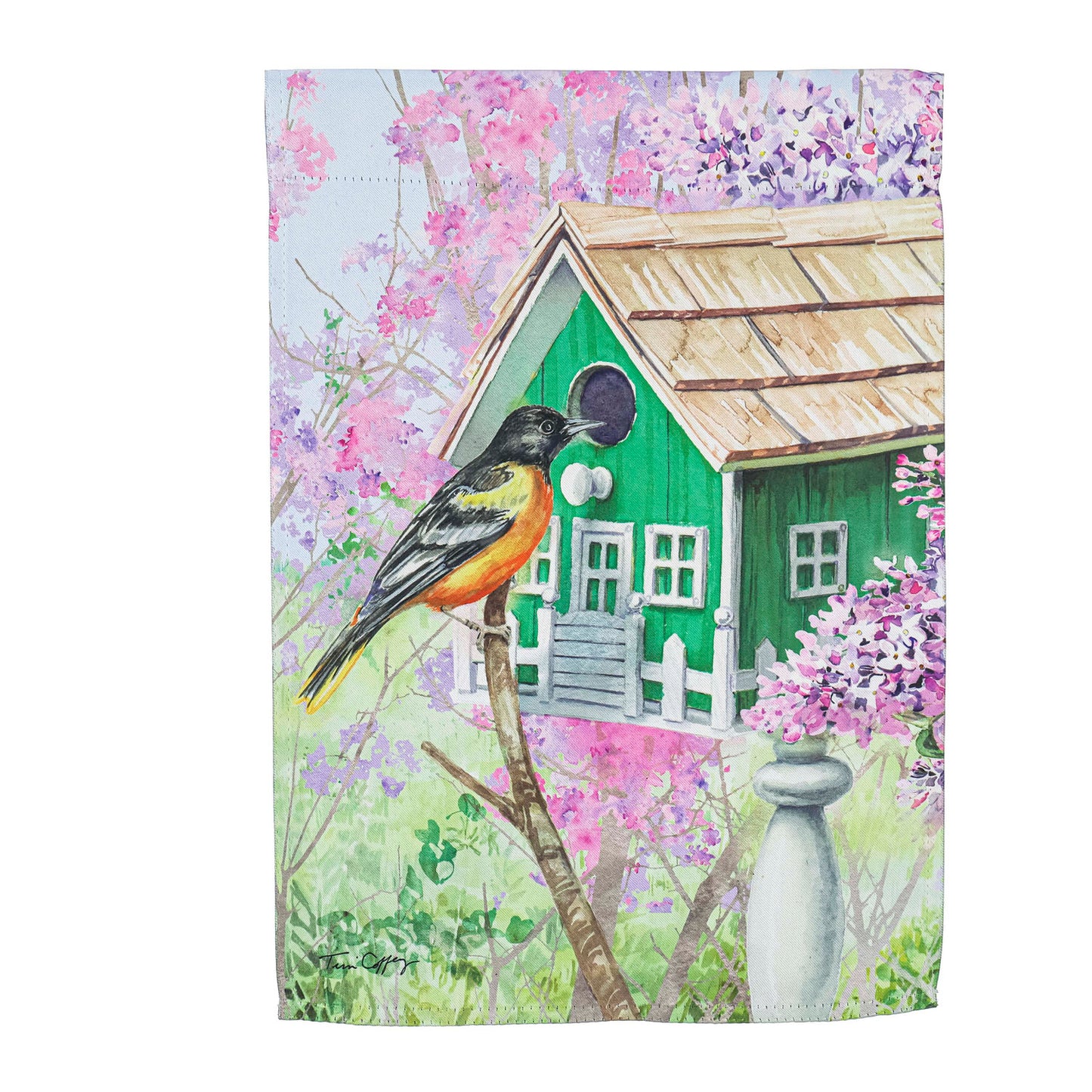 Spring Birdhouse Garden Flag