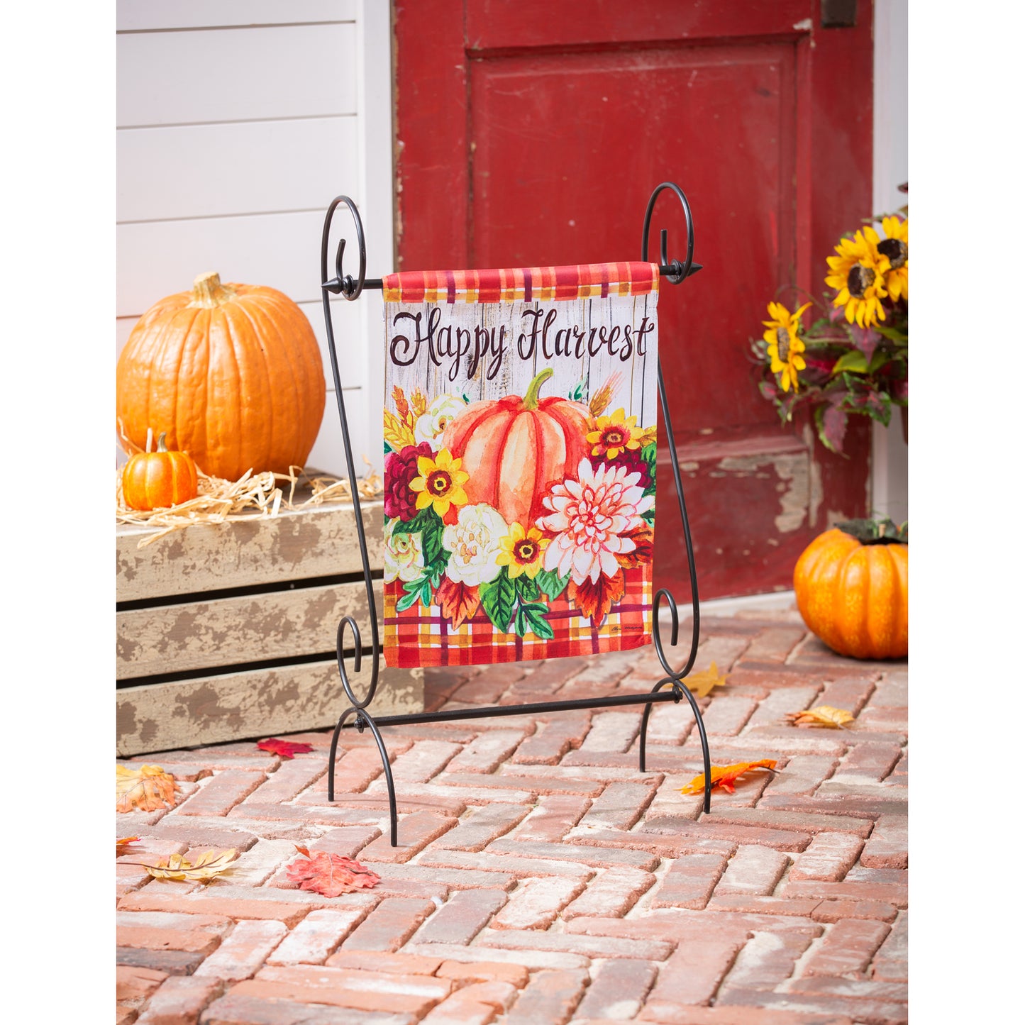 Happy Harvest Floral Pumpkins Printed Suede Garden Flag; Polyester 12.5"x18"