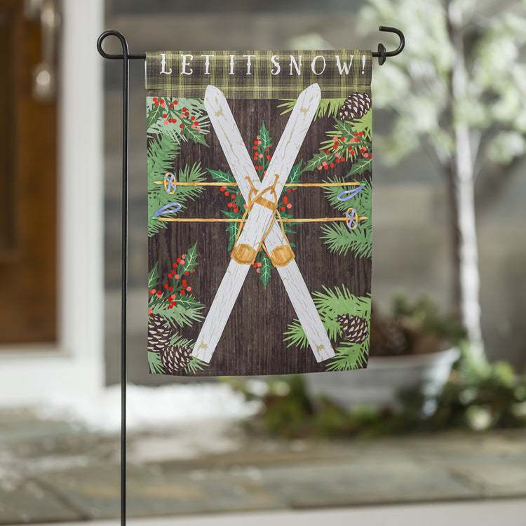 Let it Snow Skis Printed Suede Garden Flag; Polyester 12.5"x18"