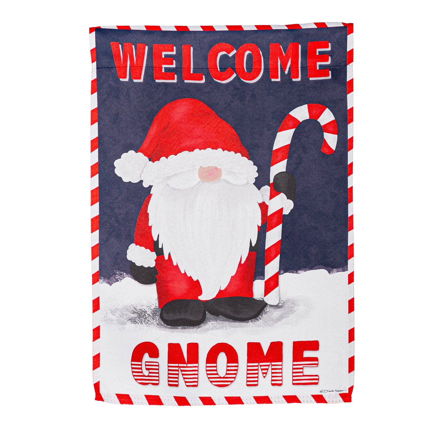 Santa Gnome Printed Suede Garden Flag; Polyester 12.5"x18"