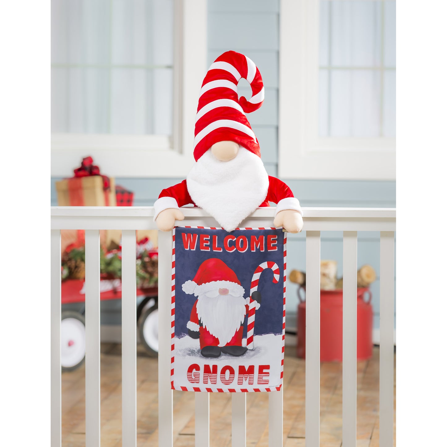Santa Gnome Printed Suede Garden Flag; Polyester 12.5"x18"