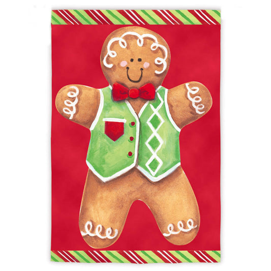 Gingerbread Cookies Boy & Girl 2-Sided Printed Suede Seasonal House Flag; Polyester