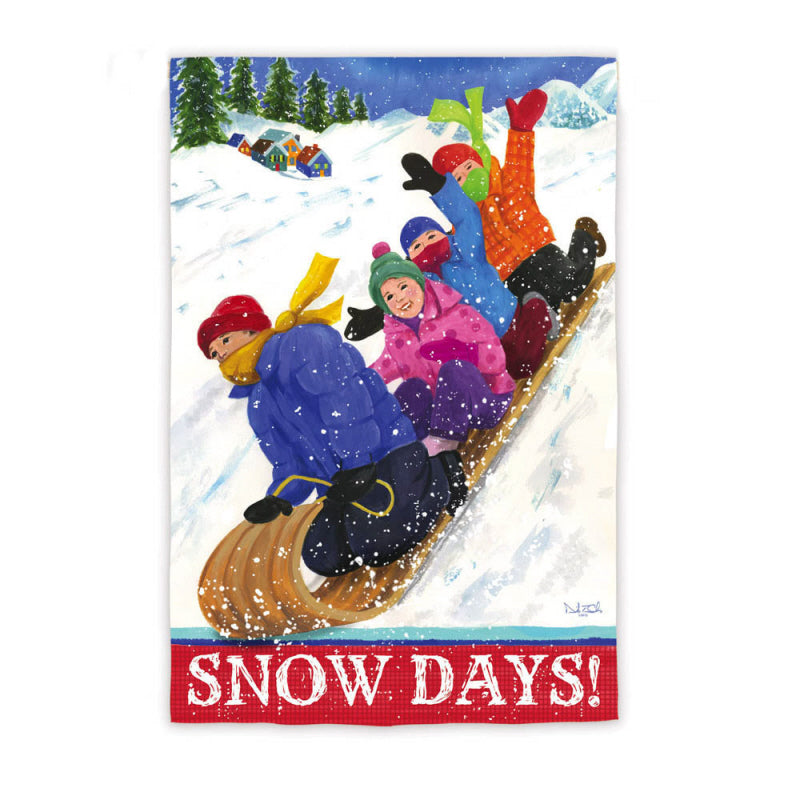Snow Days Sled Printed Garden Flag; Polyester
