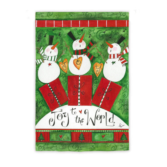 Joy to the World Snowmen Printed Garden Flag; Polyester