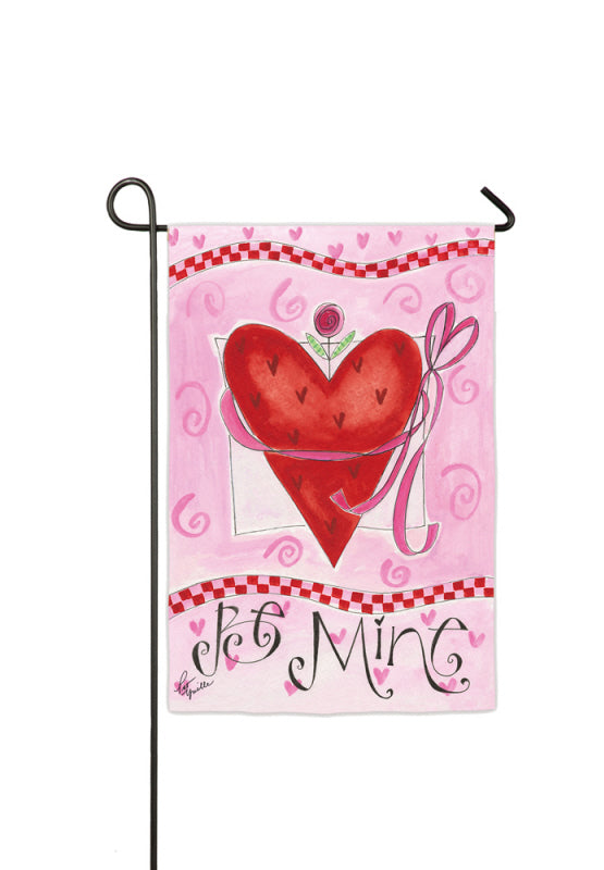 Be Mine Happy Valentines Day Printed Suede Double Sided Garden Flag; Polyester