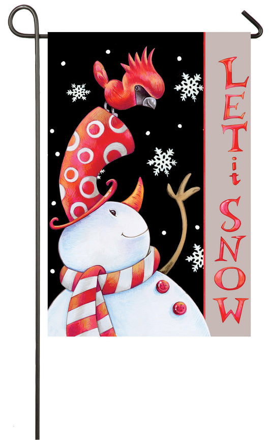 Let It Snow Cardinal Hat Printed Suede Garden Flag; Polyester 12.5"x18"