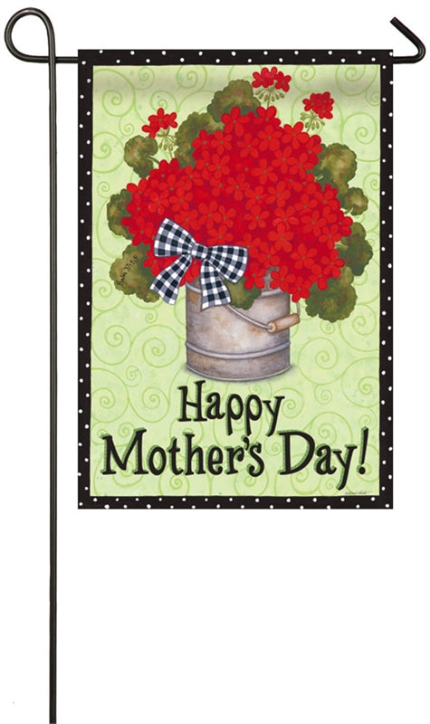 Happy Mothers Day Geraniums Printed Suede Garden Flag; Polyester