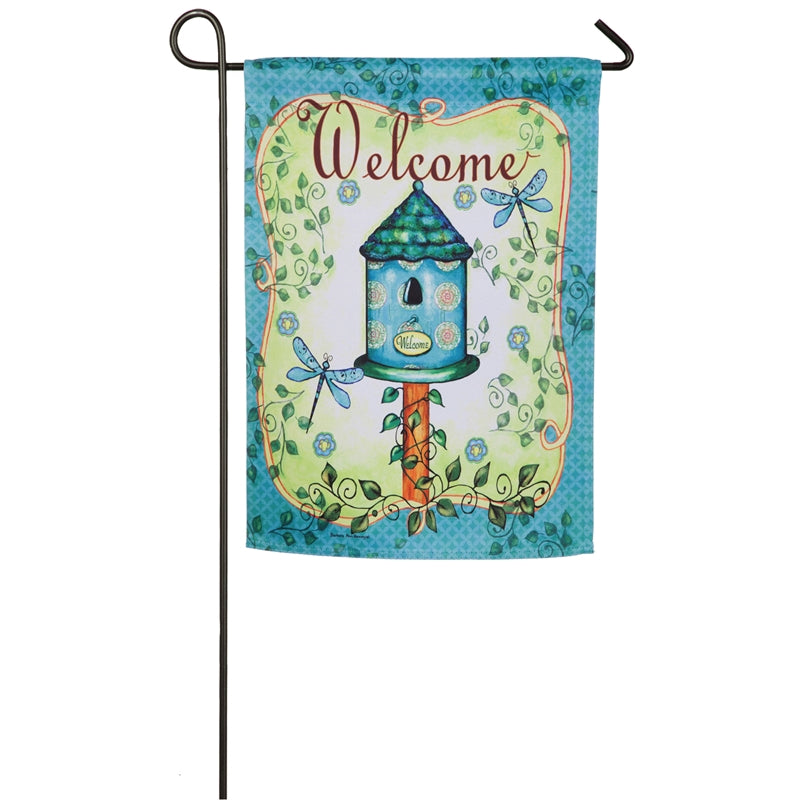 Blue Birdhouse Garden Flag