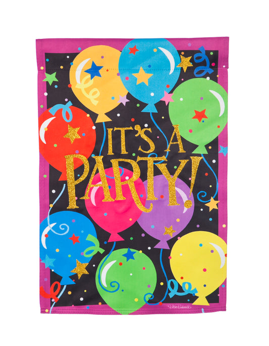 It's A Party Printed Suede Garden Flag; Polyester