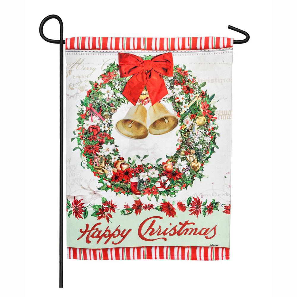 Happy Christmas Bells Wreath Printed Garden Flag; Polyester