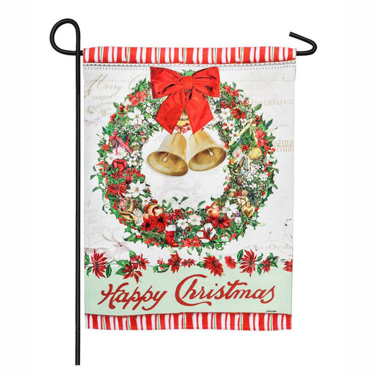 Happy Christmas Bells Wreath Printed Garden Flag; Polyester
