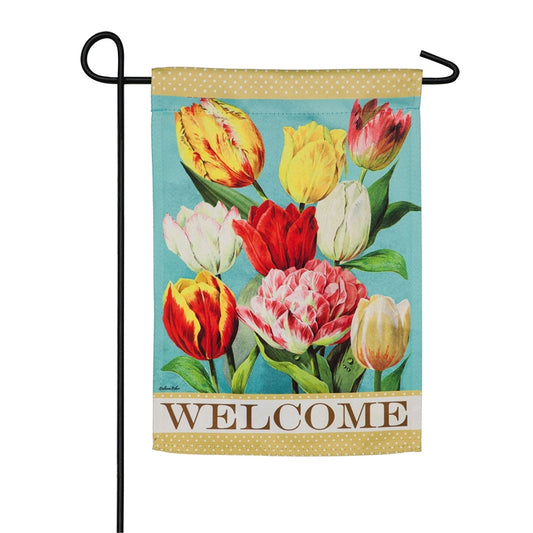 Vintage Tulips Printed Suede Garden Flag; Polyester