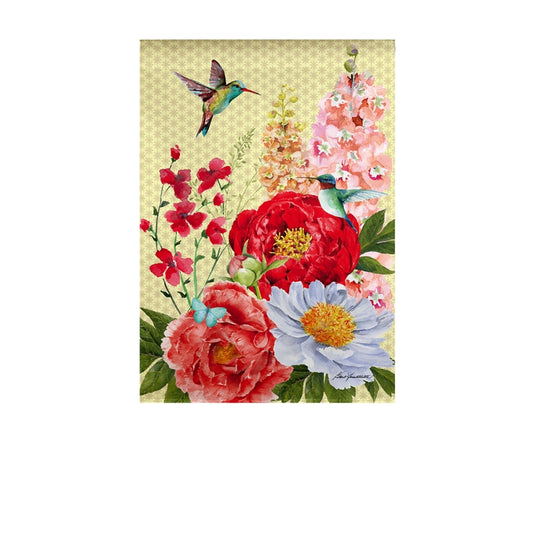 Hummingbirds and Peonies Garden Flag