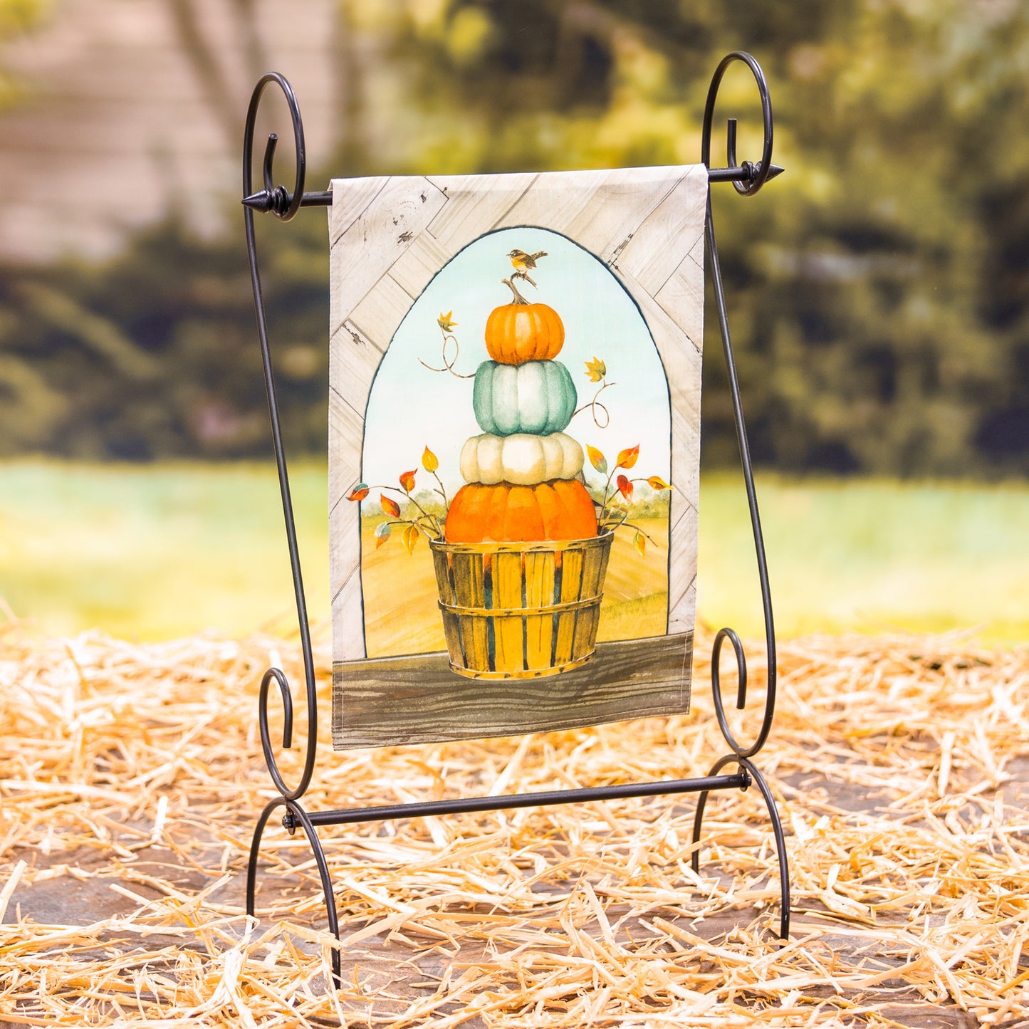 Pumpkin Topiary Printed Textured Striation Garden Flag; Polyester 12.5"x18"