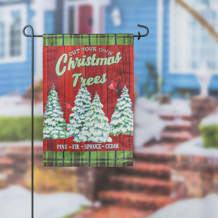 Christmas Tree Farm Printed Textured Striation Garden Flag; Polyester 12.5"x18"