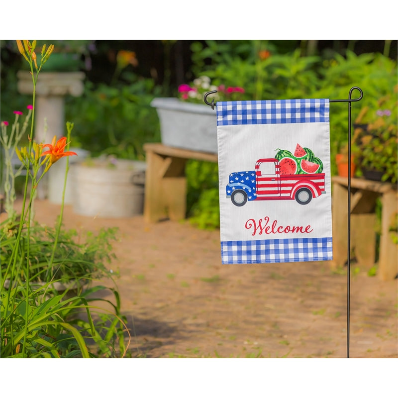 Patriotic Watermelon Truck Garden Flag