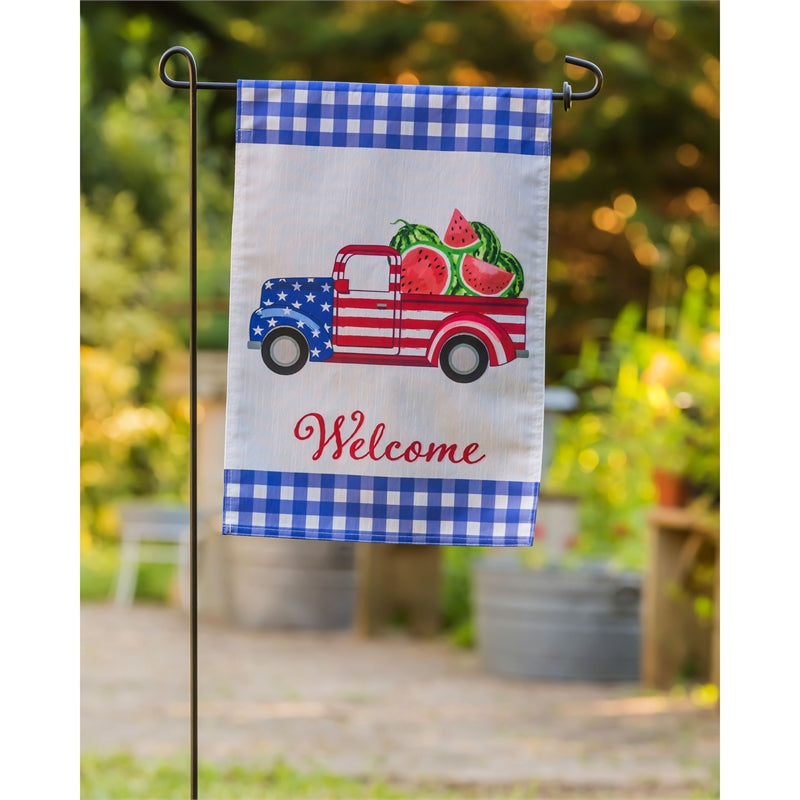 Patriotic Watermelon Truck Garden Flag