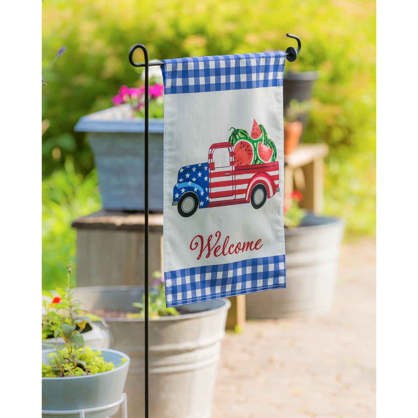 Patriotic Watermelon Truck Garden Flag