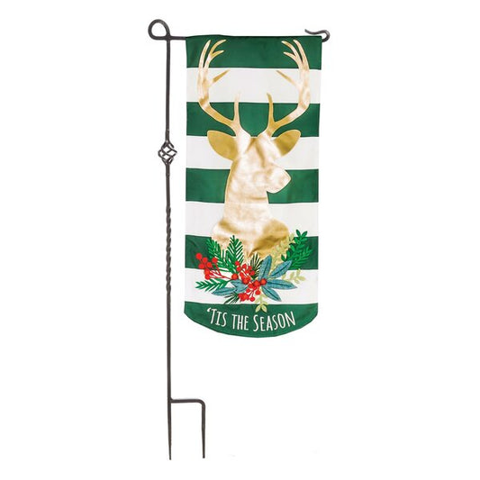Tis the Season Reindeer Printed Everlasting Impressions Garden Flag; Polyester-Linen Blend