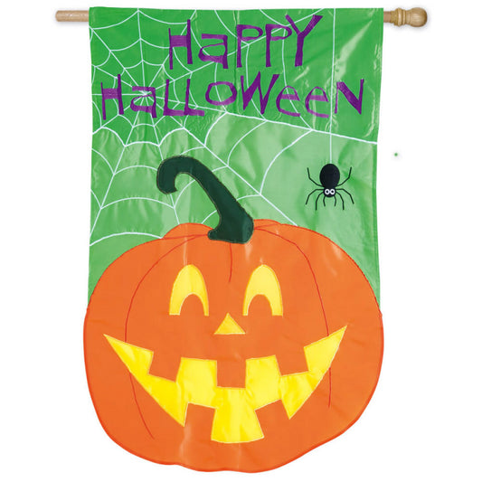 Happy Halloween Pumpkin Applique House Flag; Polyester