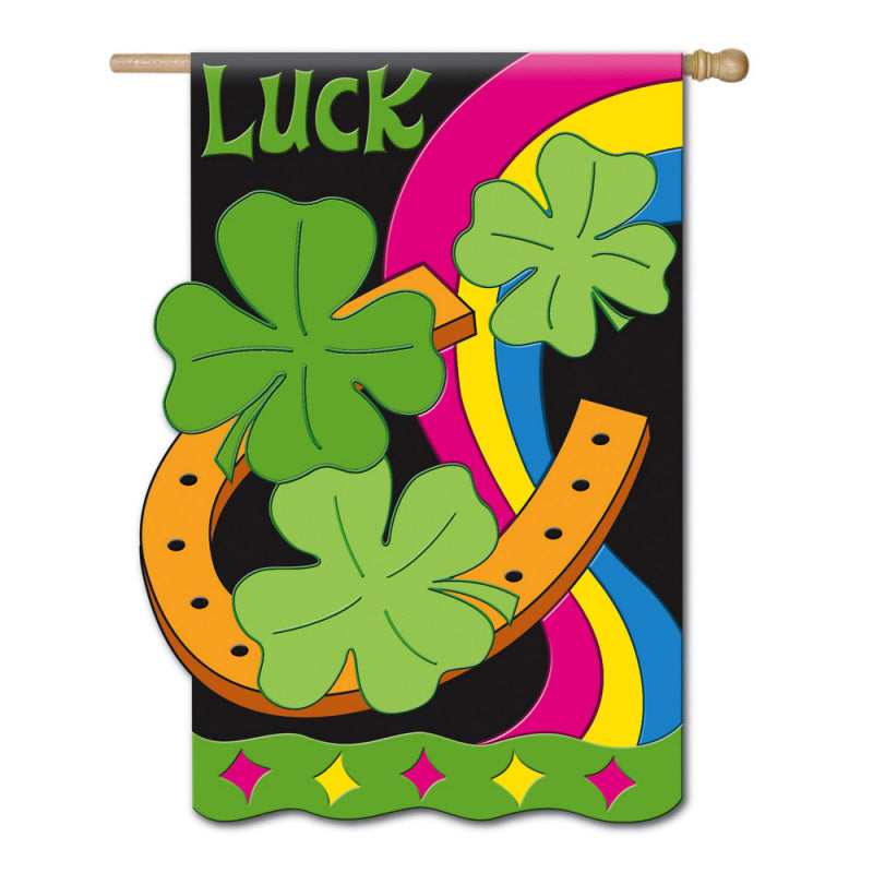 Horseshoe Shamrocks Applique House Flag; Polyester