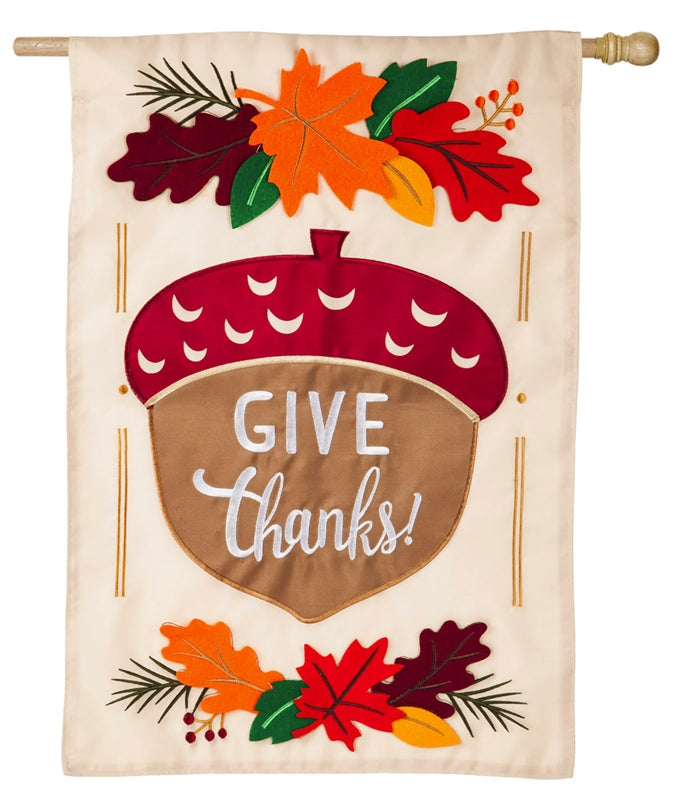 Give Thanks Acorn Applique House Flag; Polyester