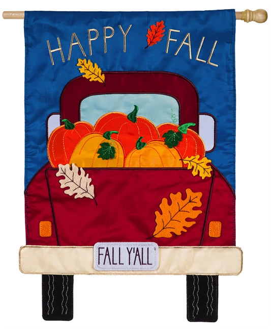 Fall Yall Pickup Truck Applique House Flag; Polyester