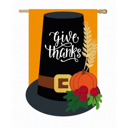 Pilgrim Hat Applique House Flag; Polyester