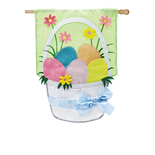 Easter Basket Applique House Flag; Polyester