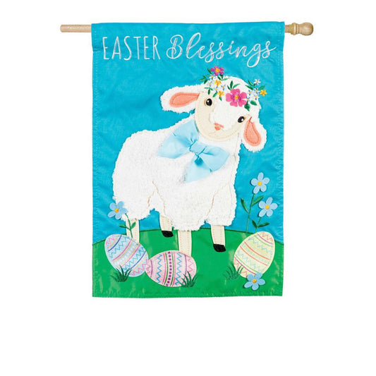 Easter Lamb Applique House Flag; Polyester