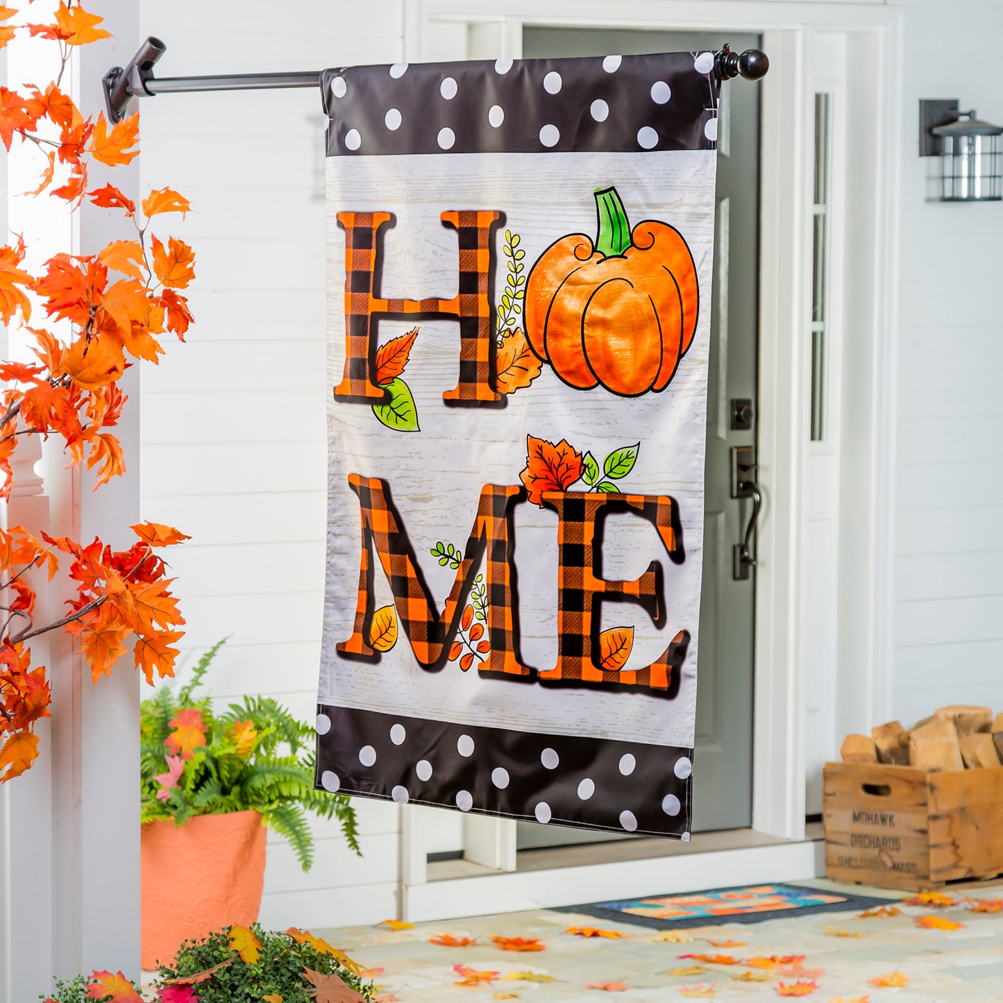 Pumpkin Home Applique House Flag; Polyester 28"x44"