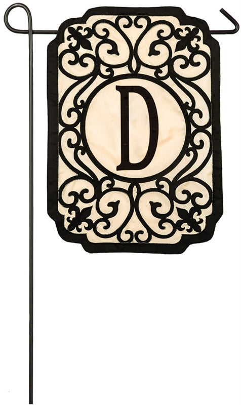 Filigree Monogram "D" Applique Garden Flag; Polyester