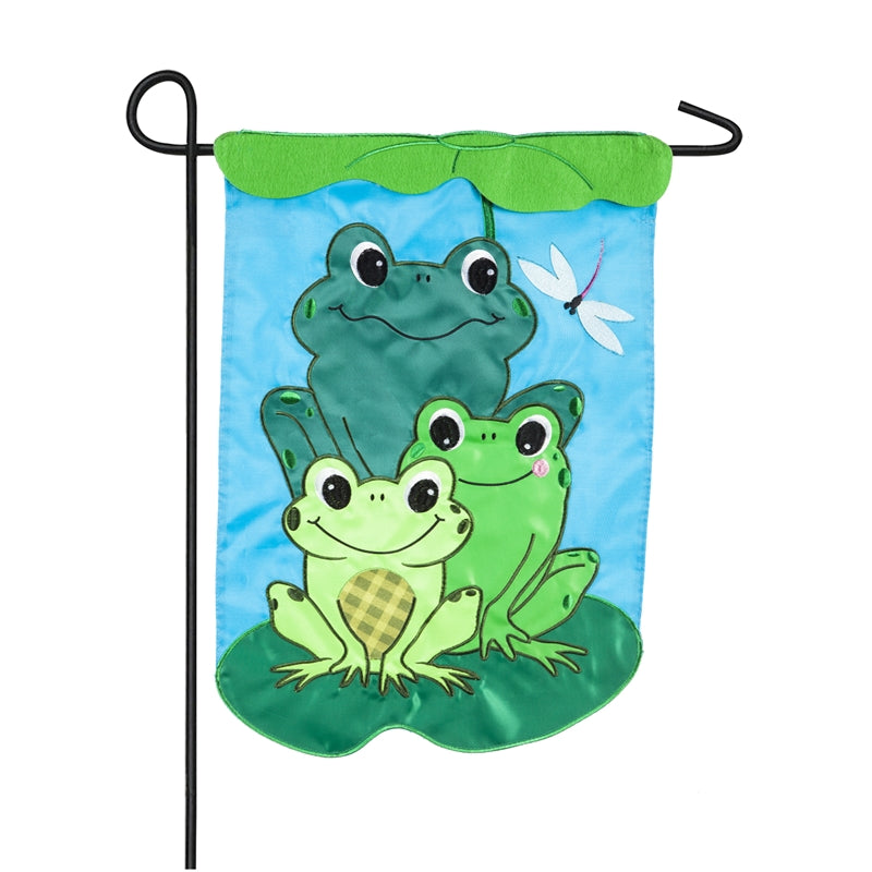 Frog Family Applique Garden Flag; Polyester