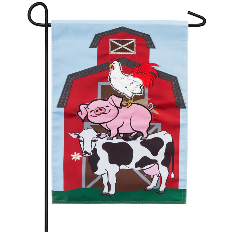 Stacked Farm Animals Applique Garden Flag; Polyester