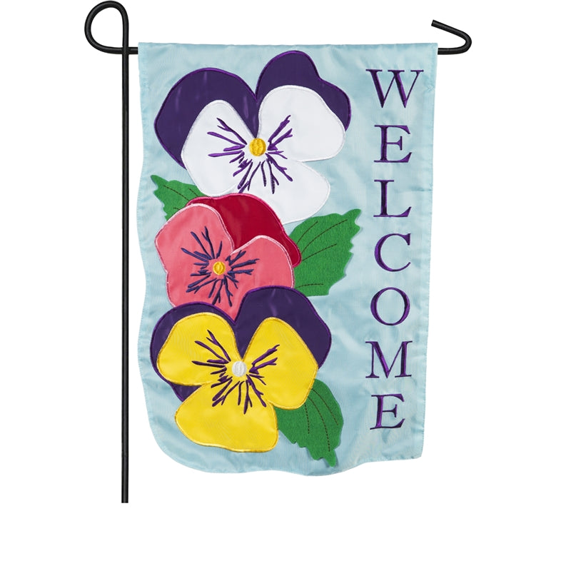 Stacked Pansies Applique Garden Flag; Polyester