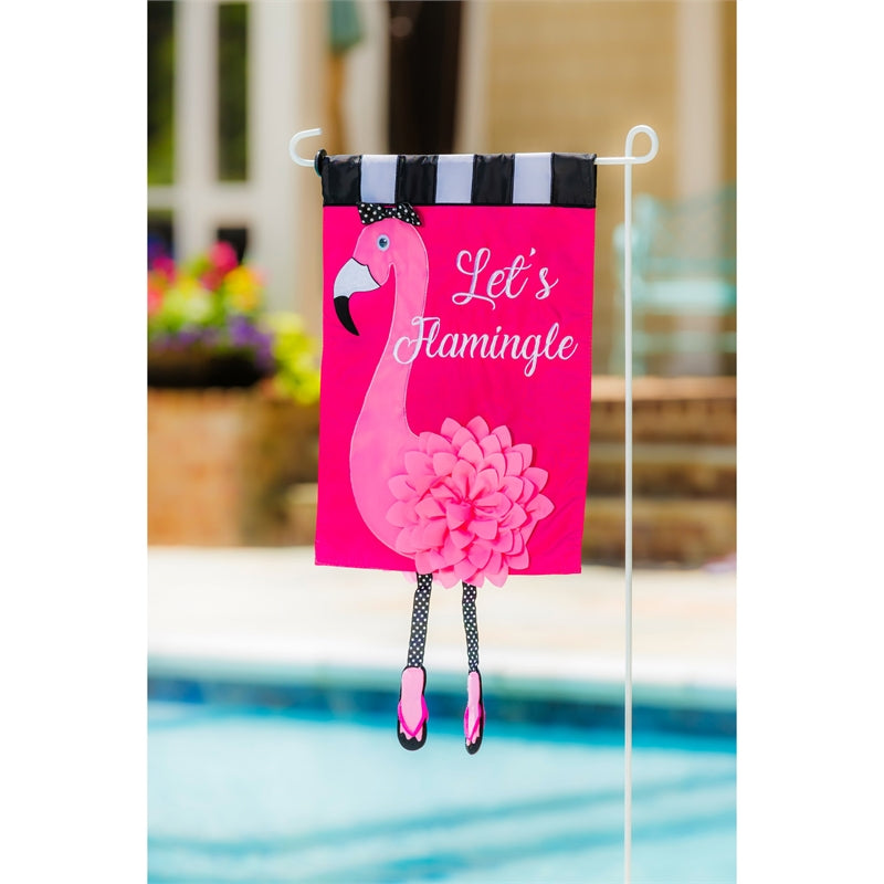 Lets Flamingle Applique Garden Flag; Polyester