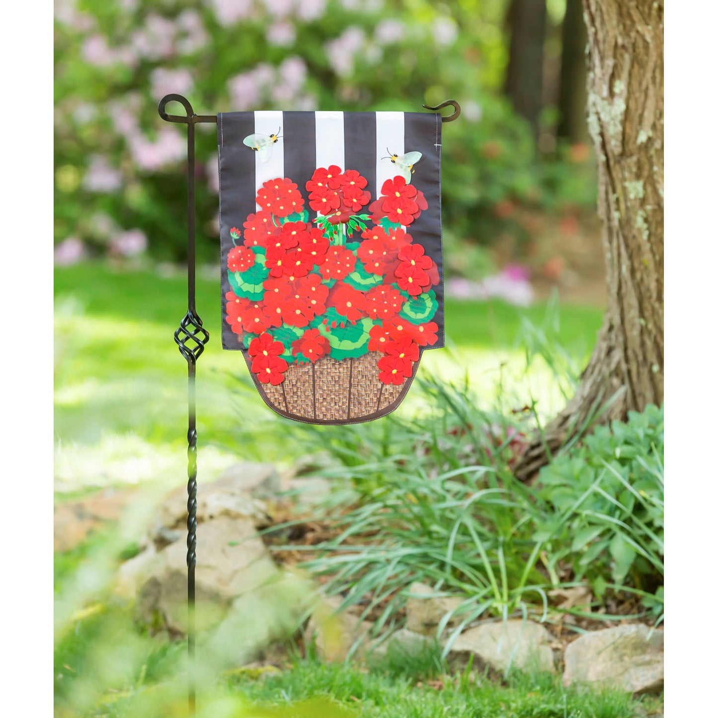 Geranium Basket Stripe Garden Flag
