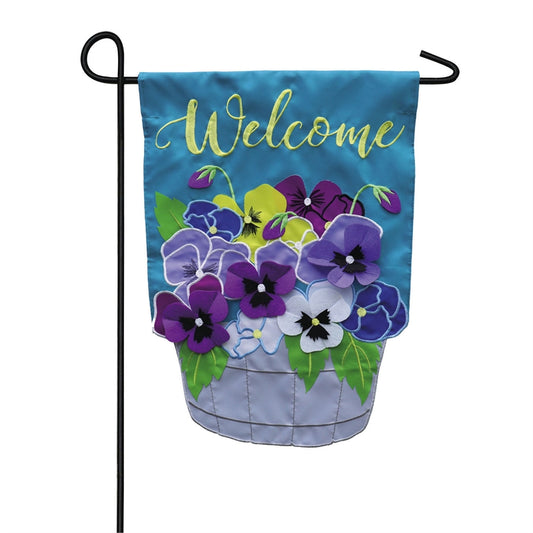 Basket of Pansies Applique Garden Flag; Polyester