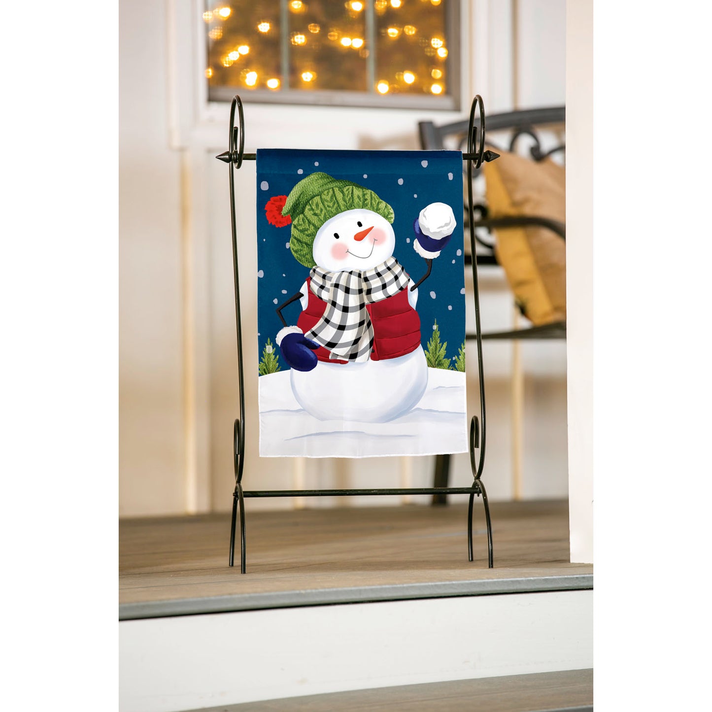 Snow Fun Applique Garden Flag; Polyester 12.5"x18"