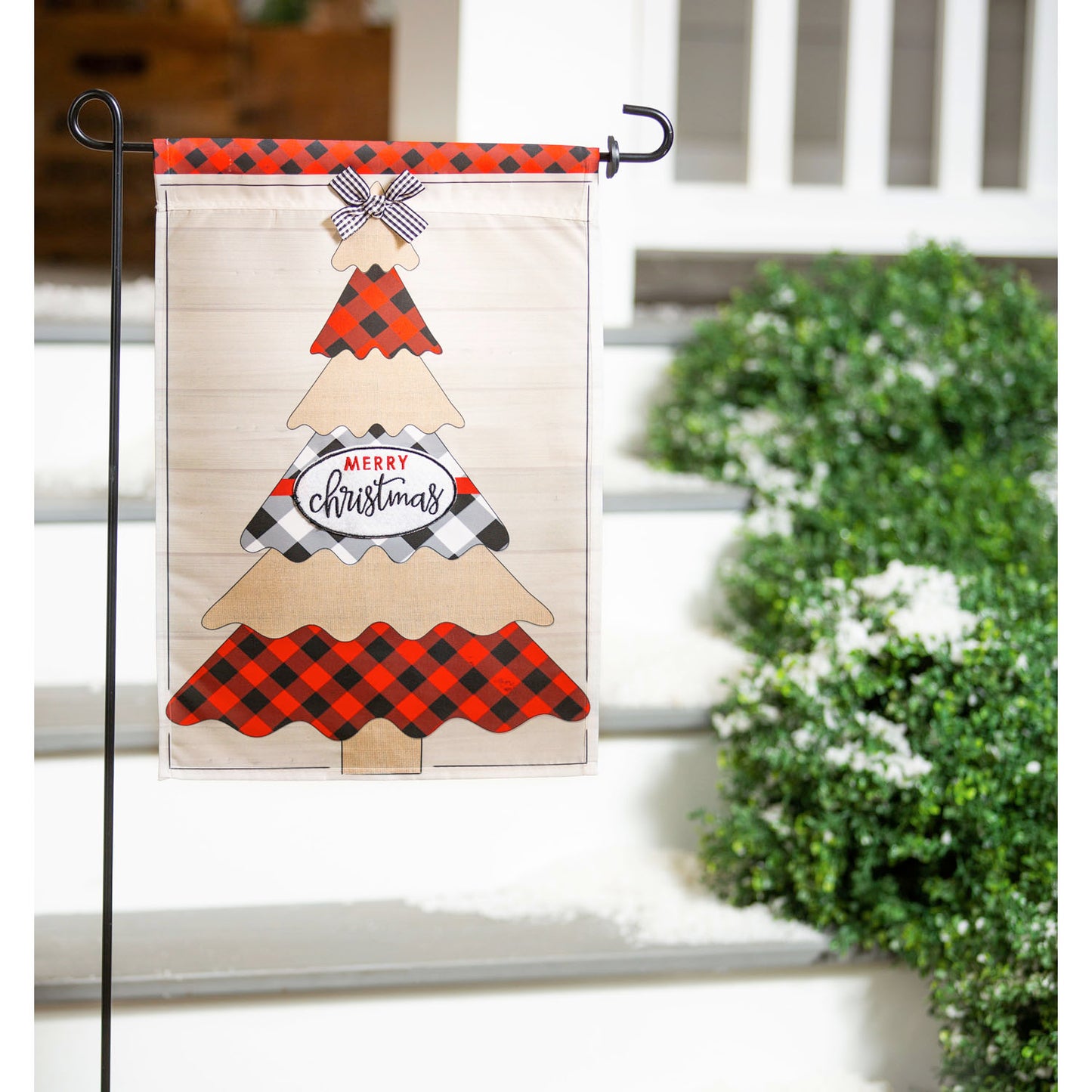 Mixed Print Christmas Applique Garden Flag; Polyester 12.5"x18"