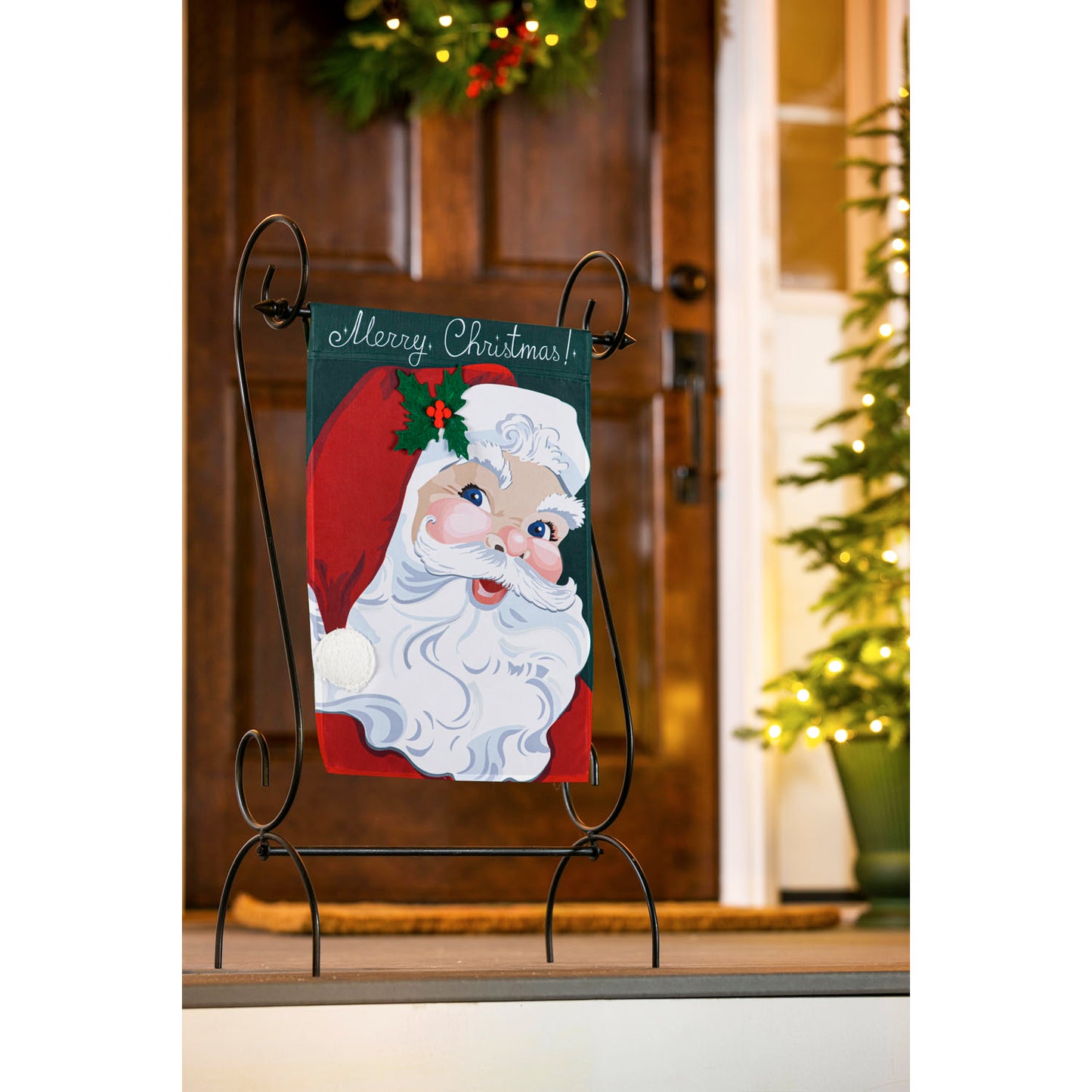 Vintage Santa Applique Garden Flag; Polyester 12.5"x18"