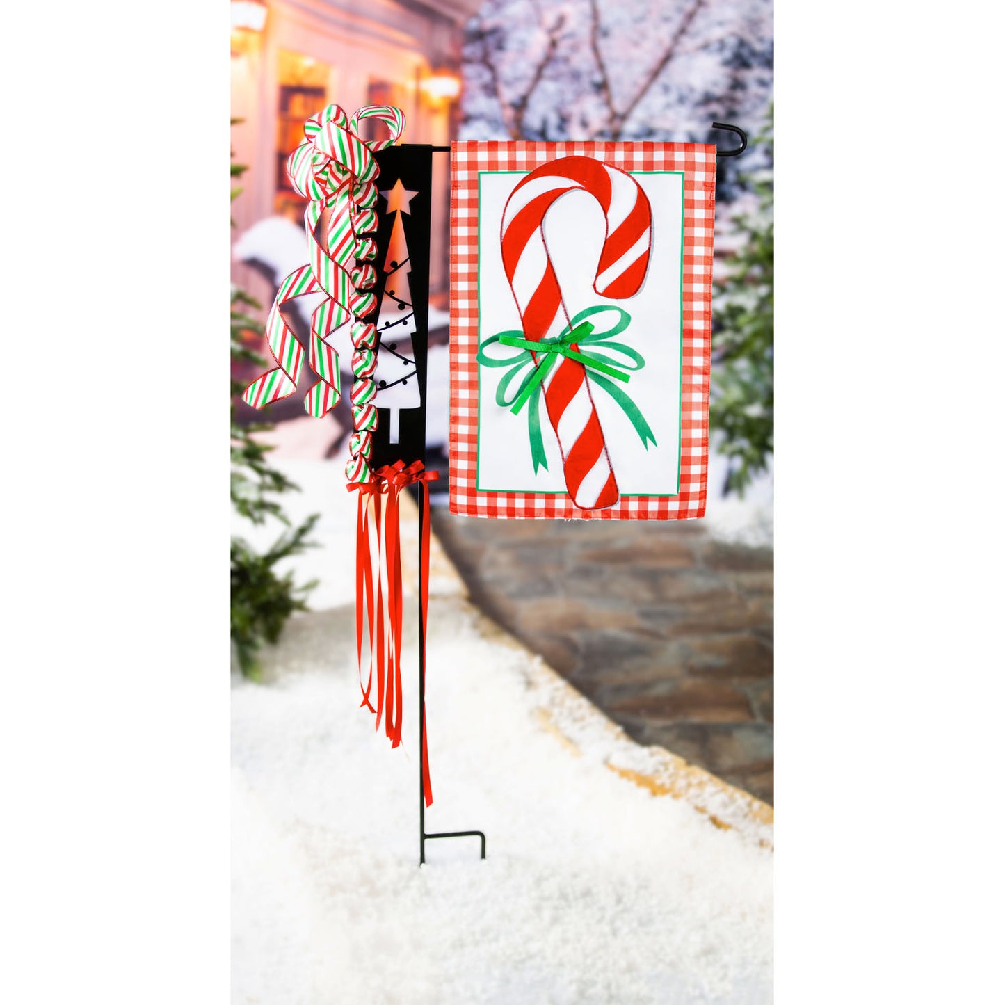 Christmas Candy Cane Applique Garden Flag; Polyester 12.5"x18"