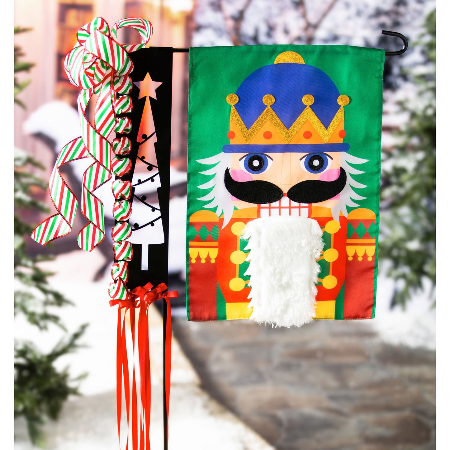 Nutcracker Christmas Applique Garden Flag; Polyester 12.5"x18"
