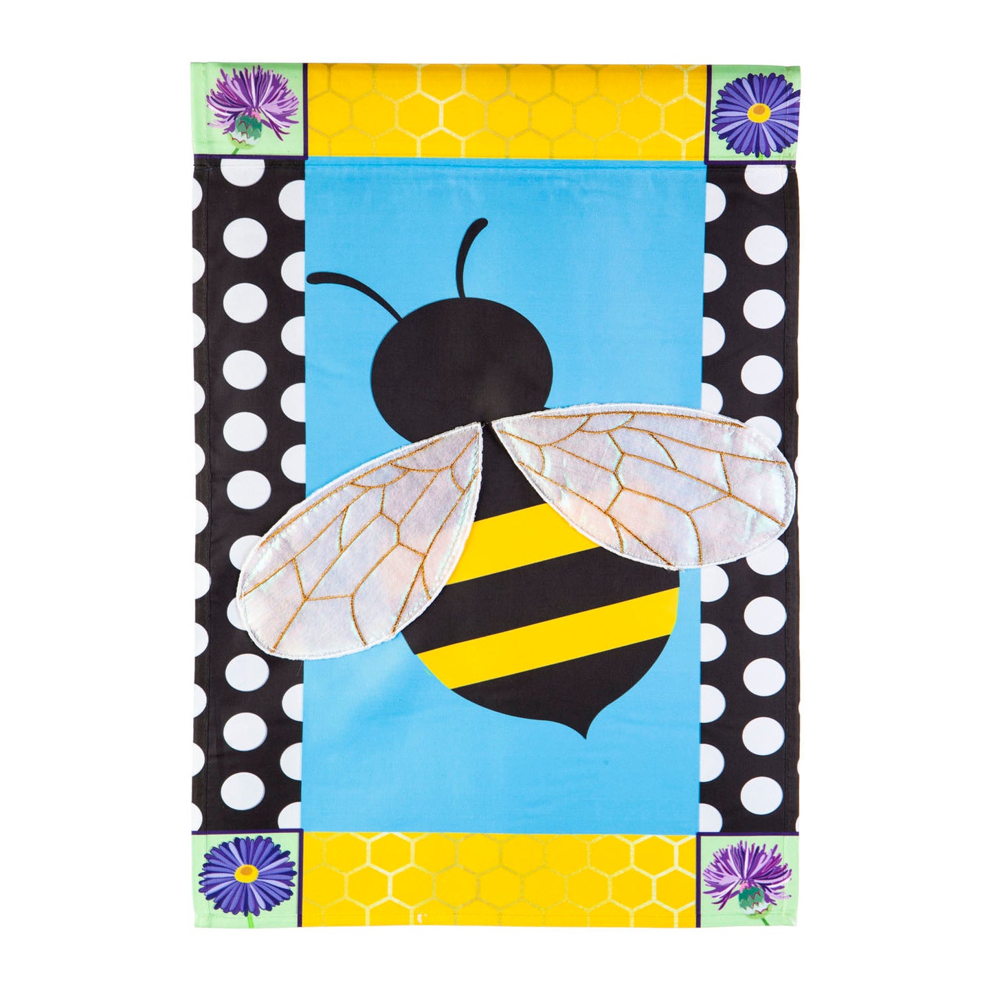 Bee with Border Applique Garden Flag; Polyester 12.5"x18"